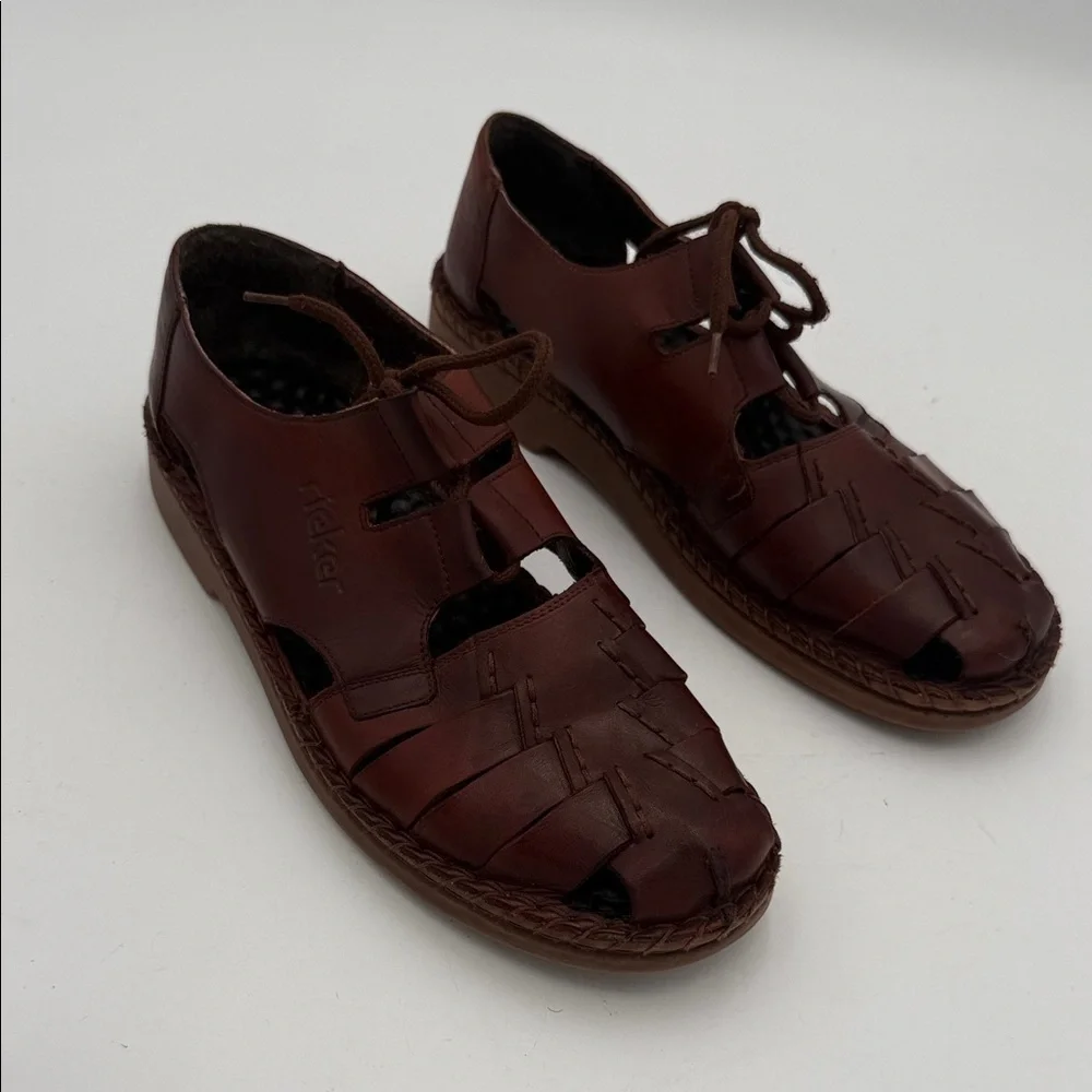 Rieker  Brown Leather fisher Sandals women 41 lace up retro casual Y2K vacation
